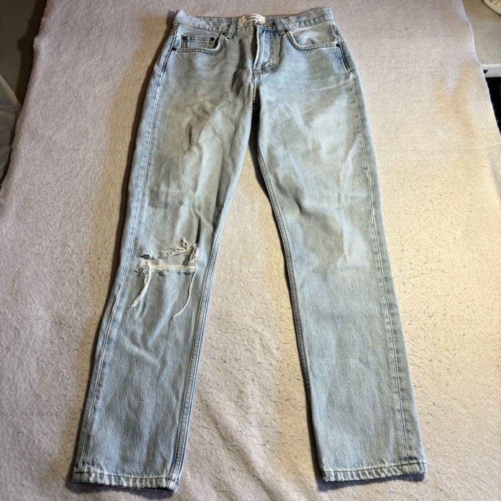 Reformation Julia High Cigarette Jeans Light Wash Distressed Denim Size 25